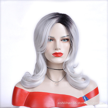 AISHILI Wholesale Synthetic Ombre Black To Silver Gray Hair Wig With Nature Wave For Women